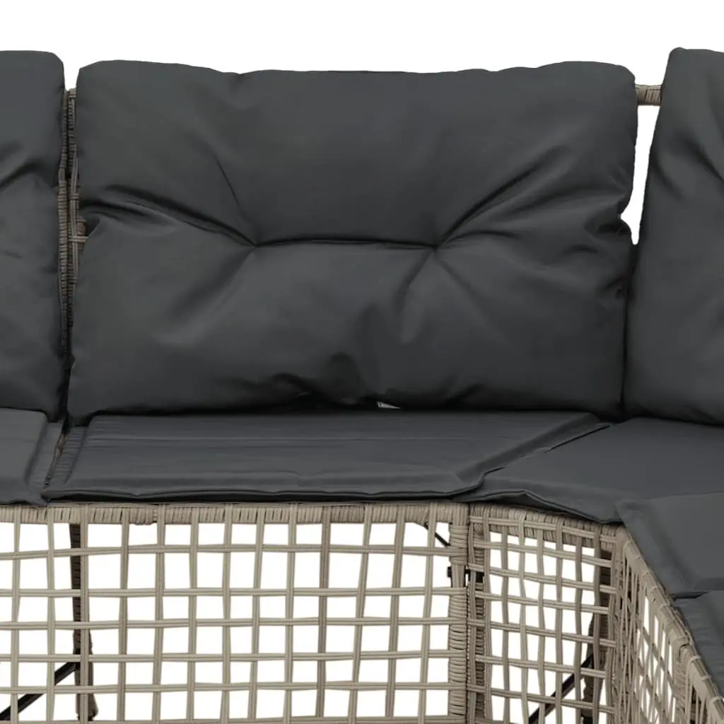 L-Shaped Garden Sofa with Cushions Footstool Grey Poly Rattan Outdoor Patio