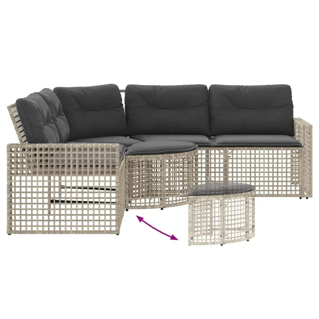 L-Shaped Garden Sofa with Cushions Footstool Grey Poly Rattan Outdoor Patio