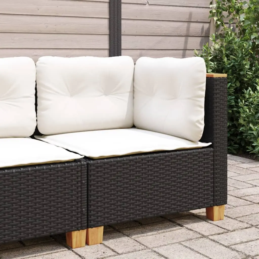 Garden Corner Sofa Black Poly Rattan Outdoor Lounge Seating with Cushions