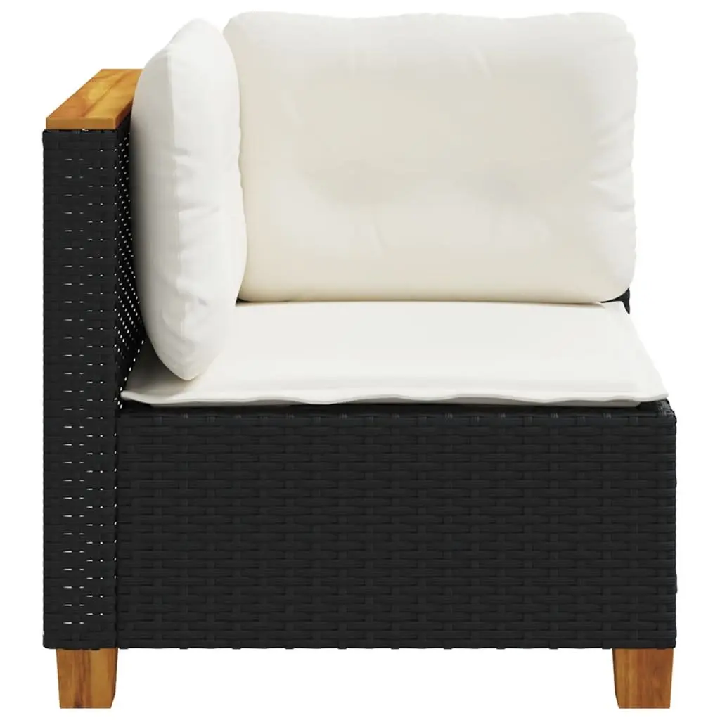 Garden Corner Sofa Black Poly Rattan Outdoor Lounge Seating with Cushions