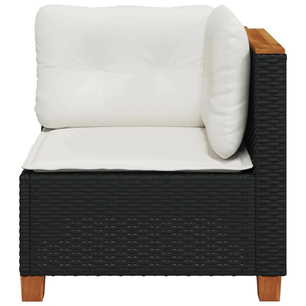 Garden Corner Sofa Black Poly Rattan Outdoor Lounge Seating with Cushions