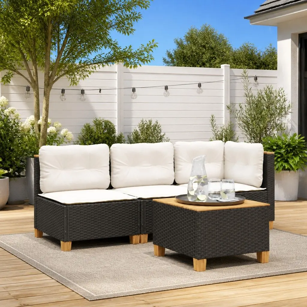 Outdoor Garden Sofa Armless Cushions Black Poly Rattan