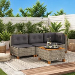 Armless Outdoor Garden Sofa Grey Poly Rattan with Cushions Modular Lounge
