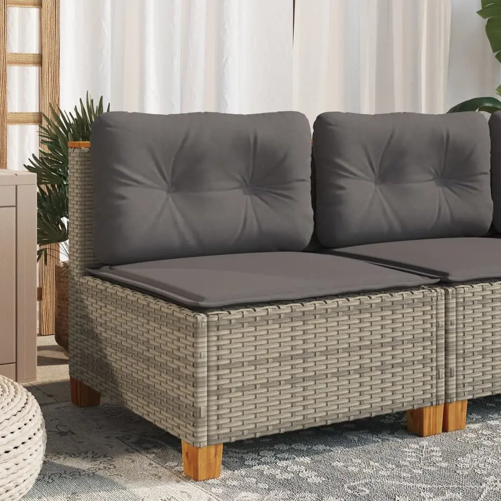 Armless Garden Sofa Modular Lounge Grey PE Rattan with Cushions