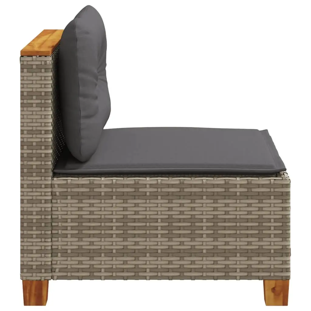 Armless Garden Sofa Modular Lounge Grey PE Rattan with Cushions