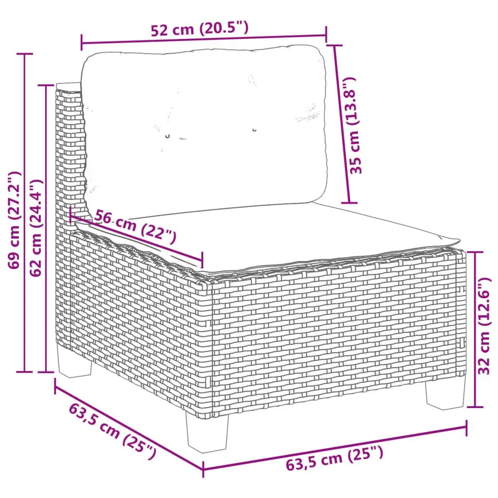 Armless Garden Sofa Modular Lounge Grey PE Rattan with Cushions