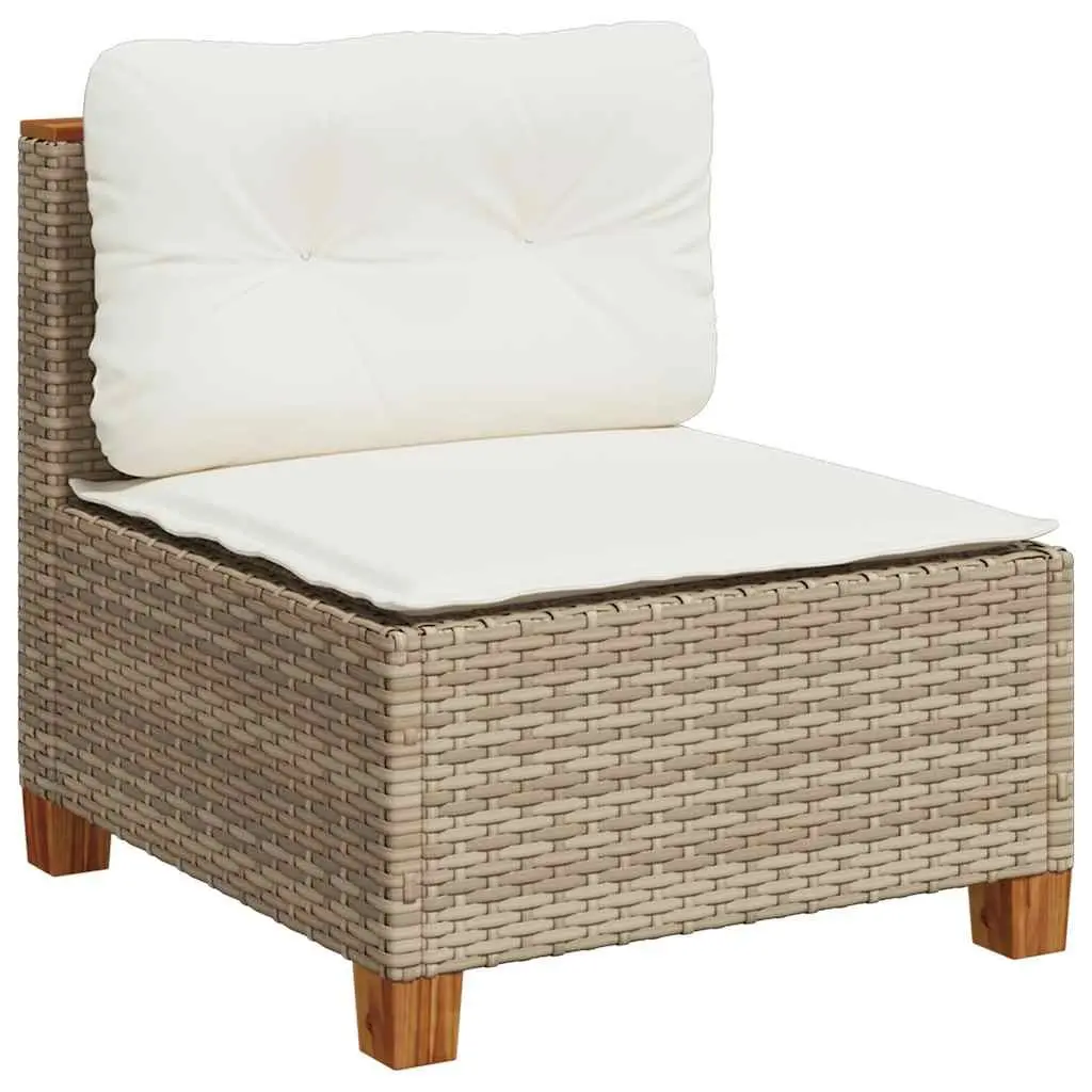 Outdoor Sofa Armless Garden Lounge Seating Thick Cushions Beige Poly Rattan
