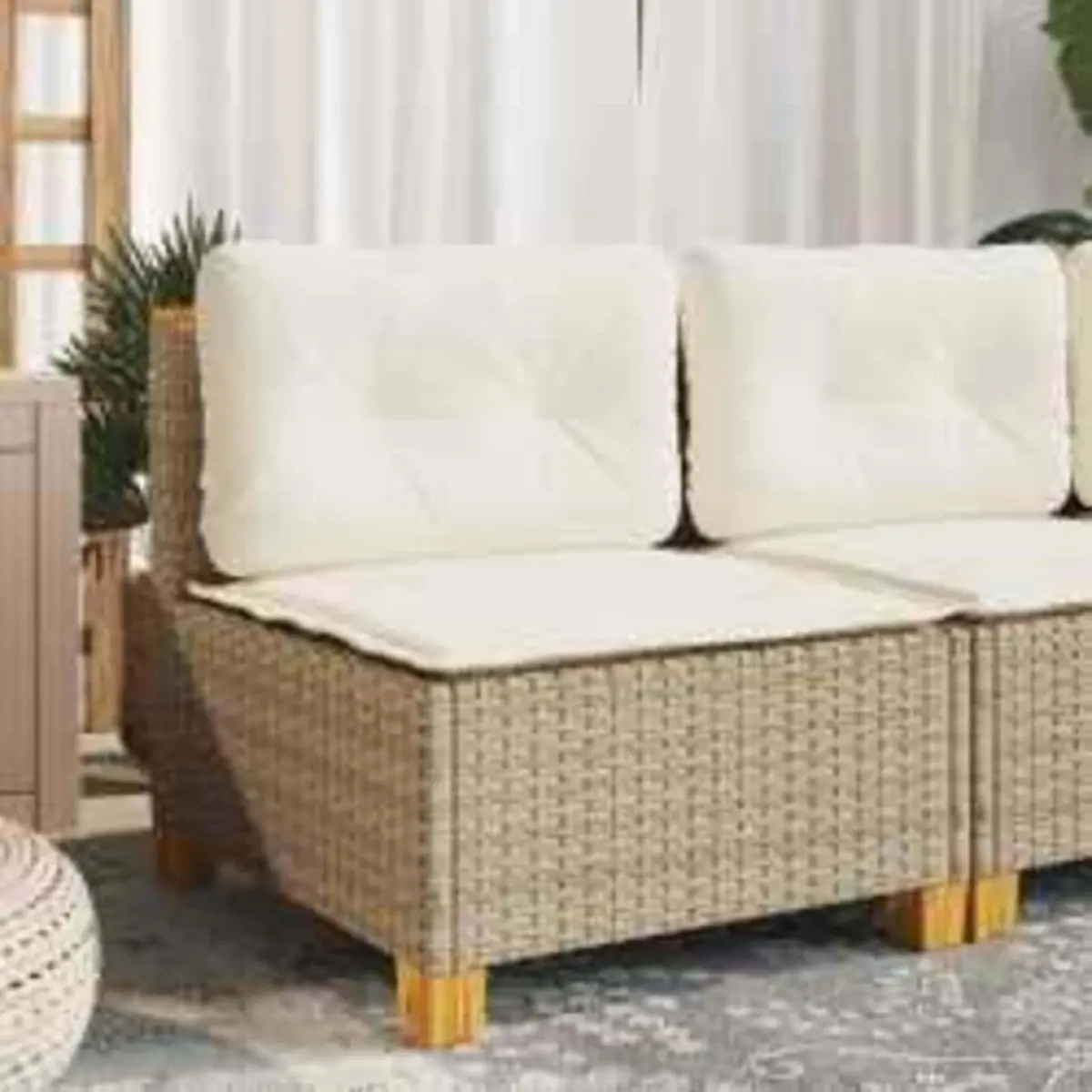 Outdoor Sofa Armless Garden Lounge Seating Thick Cushions Beige Poly Rattan