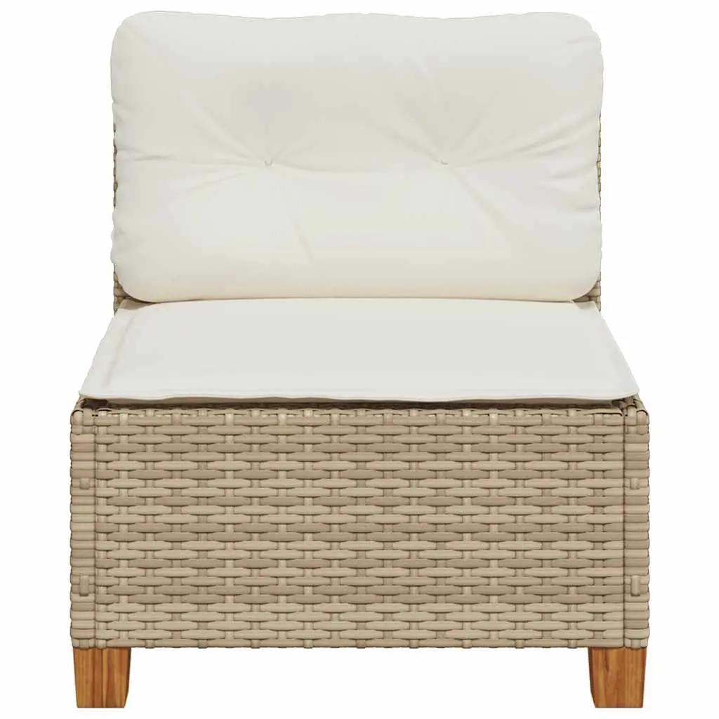 Outdoor Sofa Armless Garden Lounge Seating Thick Cushions Beige Poly Rattan
