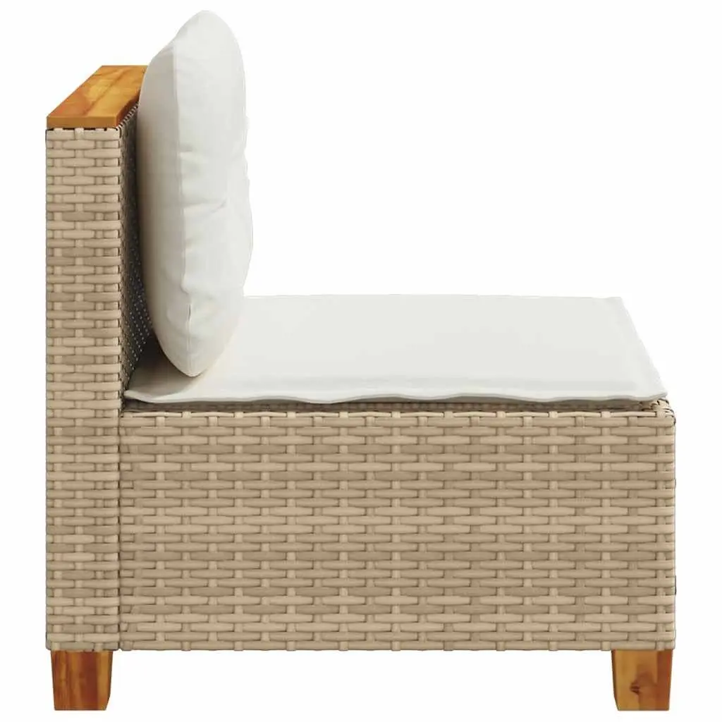 Outdoor Sofa Armless Garden Lounge Seating Thick Cushions Beige Poly Rattan