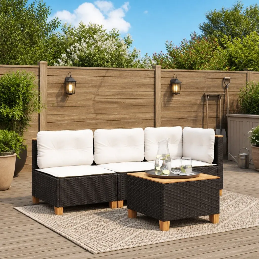 Garden Table Outdoor Use 55x55x36cm Black Poly Rattan Acacia Wood Top