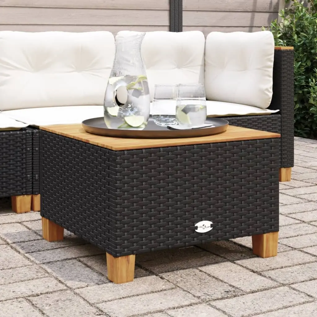 Garden Table Outdoor Use 55x55x36cm Black Poly Rattan Acacia Wood Top