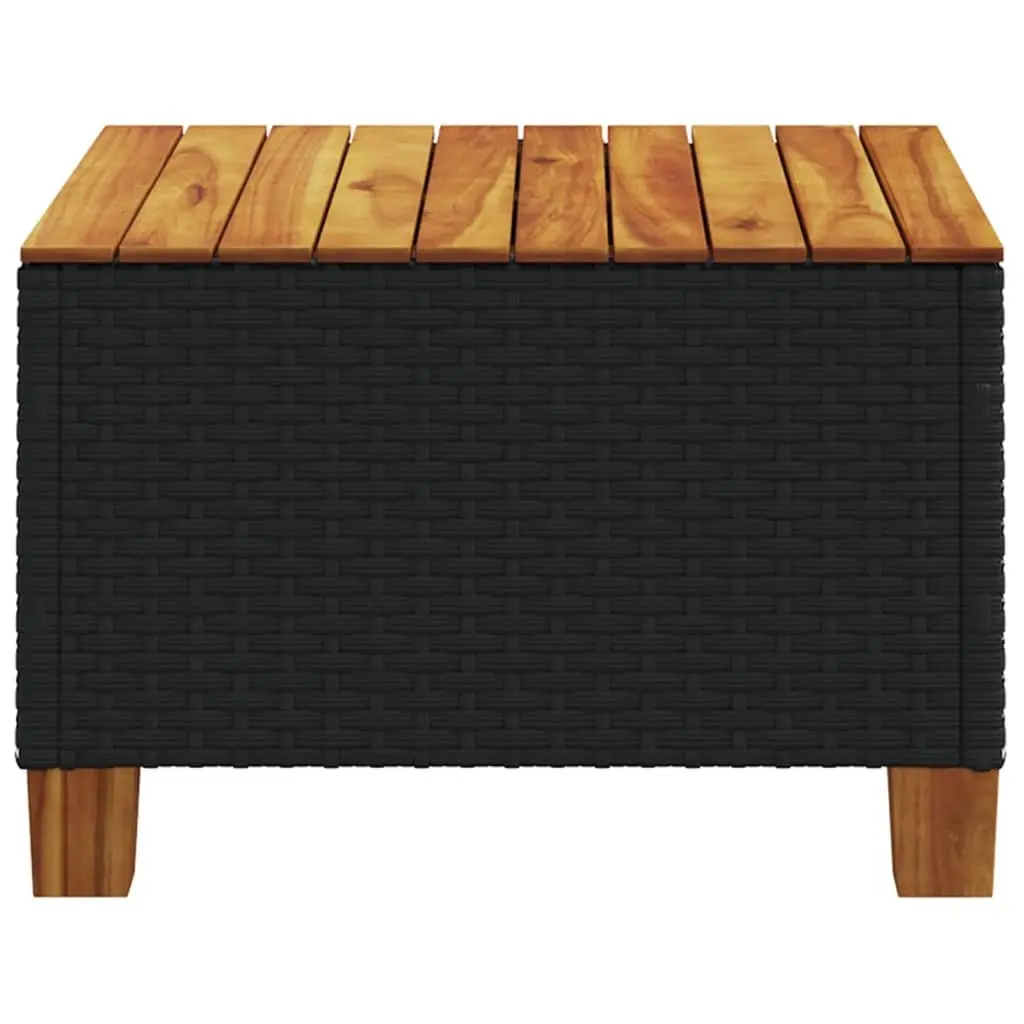 Garden Table Outdoor Use 55x55x36cm Black Poly Rattan Acacia Wood Top