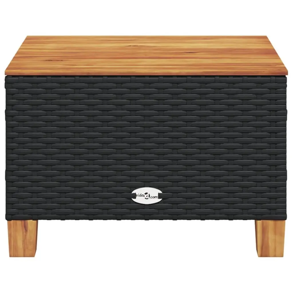 Garden Table Outdoor Use 55x55x36cm Black Poly Rattan Acacia Wood Top