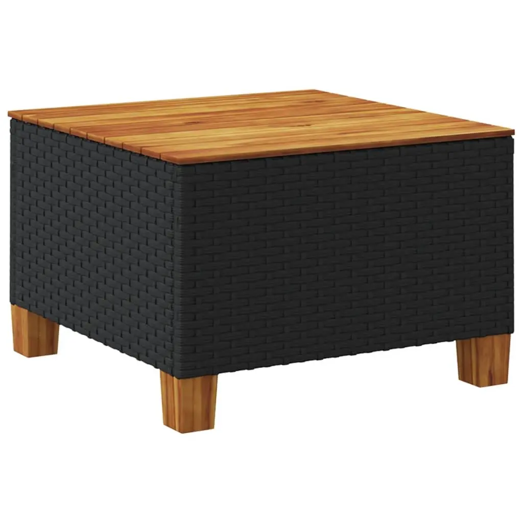 Garden Table Outdoor Use 55x55x36cm Black Poly Rattan Acacia Wood Top