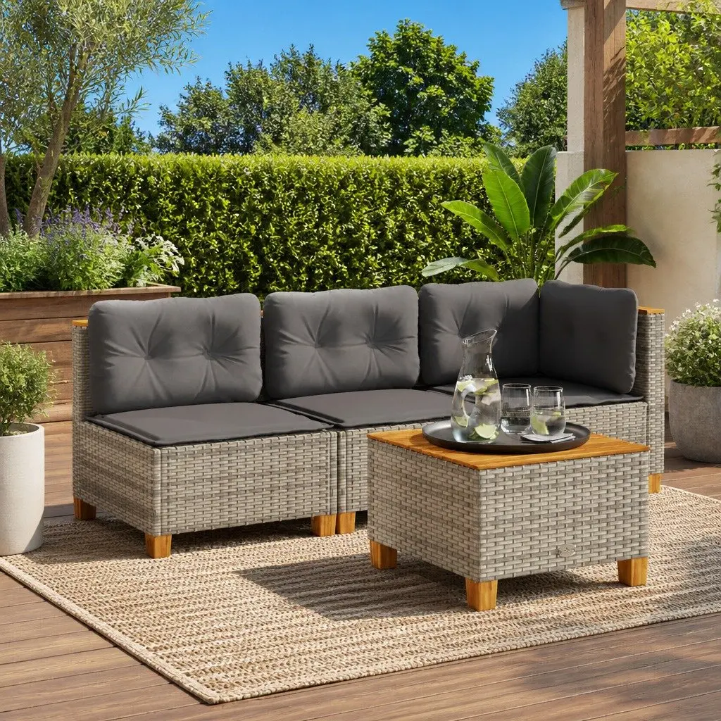 Garden Table Grey 55x55x36 cm Acacia Wood Top PE Rattan Frame Outdoor Furniture Patio Dining Coffee Table