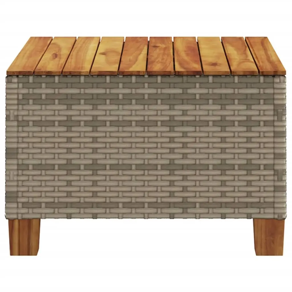 Garden Table Grey 55x55x36 cm Acacia Wood Top PE Rattan Frame Outdoor Furniture Patio Dining Coffee Table