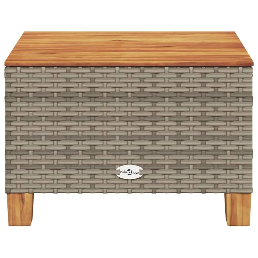 Garden Table Grey 55x55x36 cm Acacia Wood Top PE Rattan Frame Outdoor Furniture Patio Dining Coffee Table