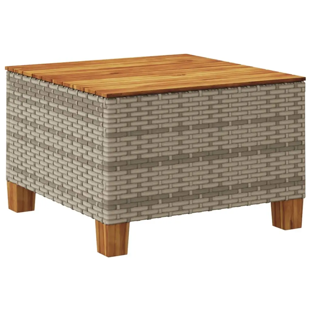 Garden Table Grey 55x55x36 cm Acacia Wood Top PE Rattan Frame Outdoor Furniture Patio Dining Coffee Table