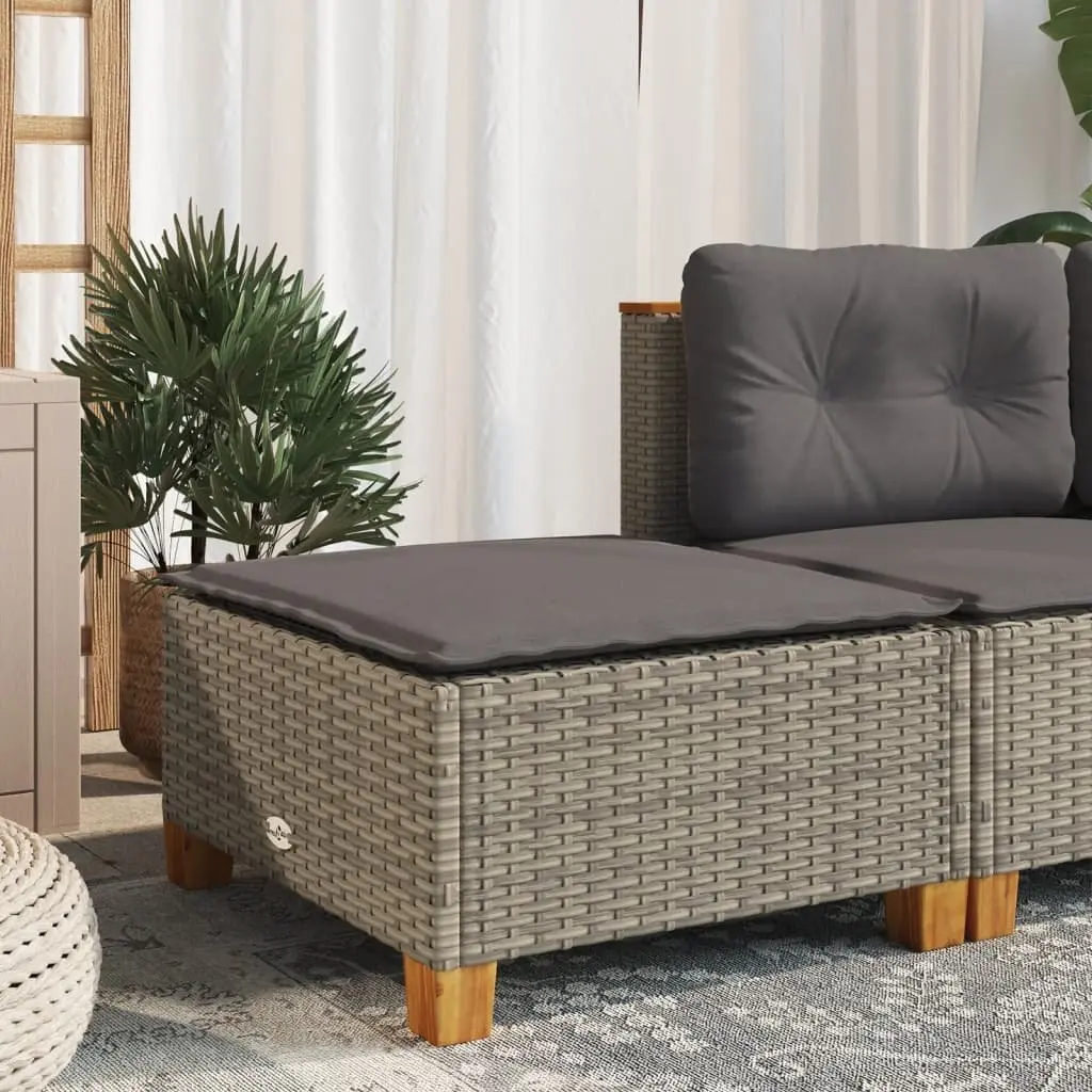 Outdoor Garden Stool with Cushion Grey Poly Rattan Footrest Lounge Seat