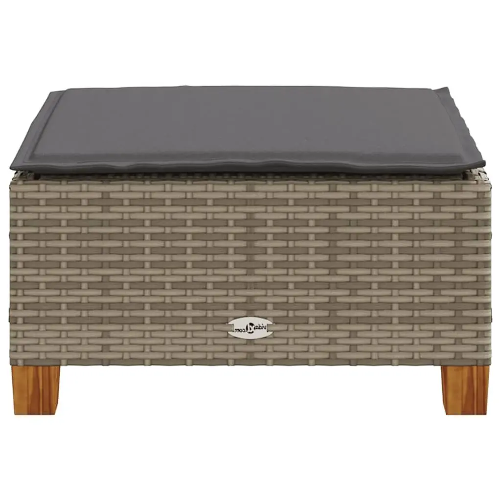 Outdoor Garden Stool with Cushion Grey Poly Rattan Footrest Lounge Seat