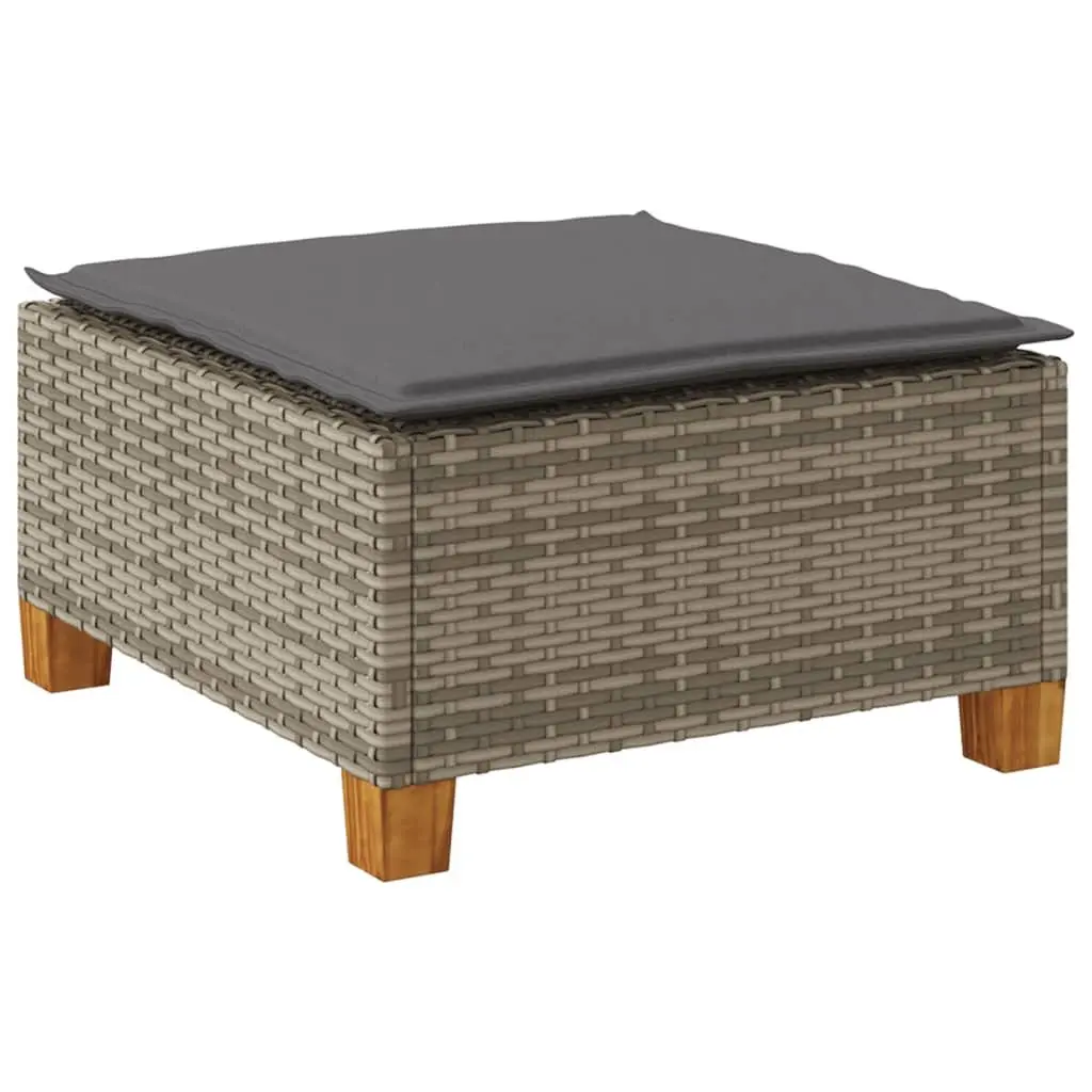 Outdoor Garden Stool with Cushion Grey Poly Rattan Footrest Lounge Seat