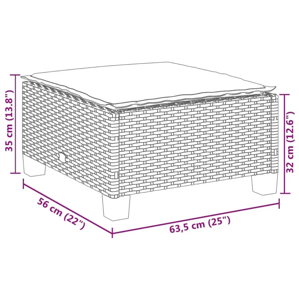 Outdoor Garden Stool with Cushion Grey Poly Rattan Footrest Lounge Seat