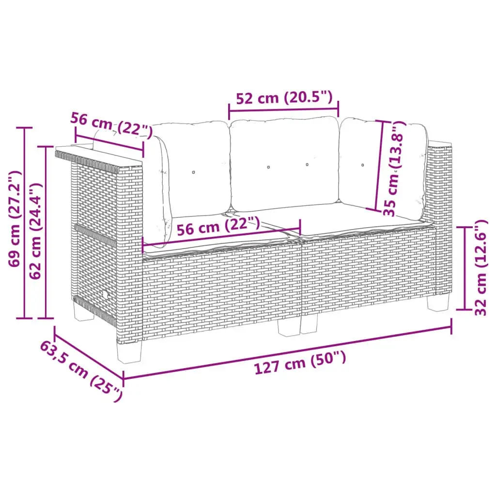 Outdoor Corner Sofa Set Modular Cushioned Seating 2 Piece Black