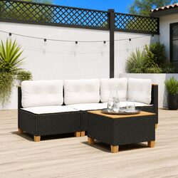 3-Seater Garden Sofa Outdoor Lounge Furniture with Cushions Black Poly Rattan