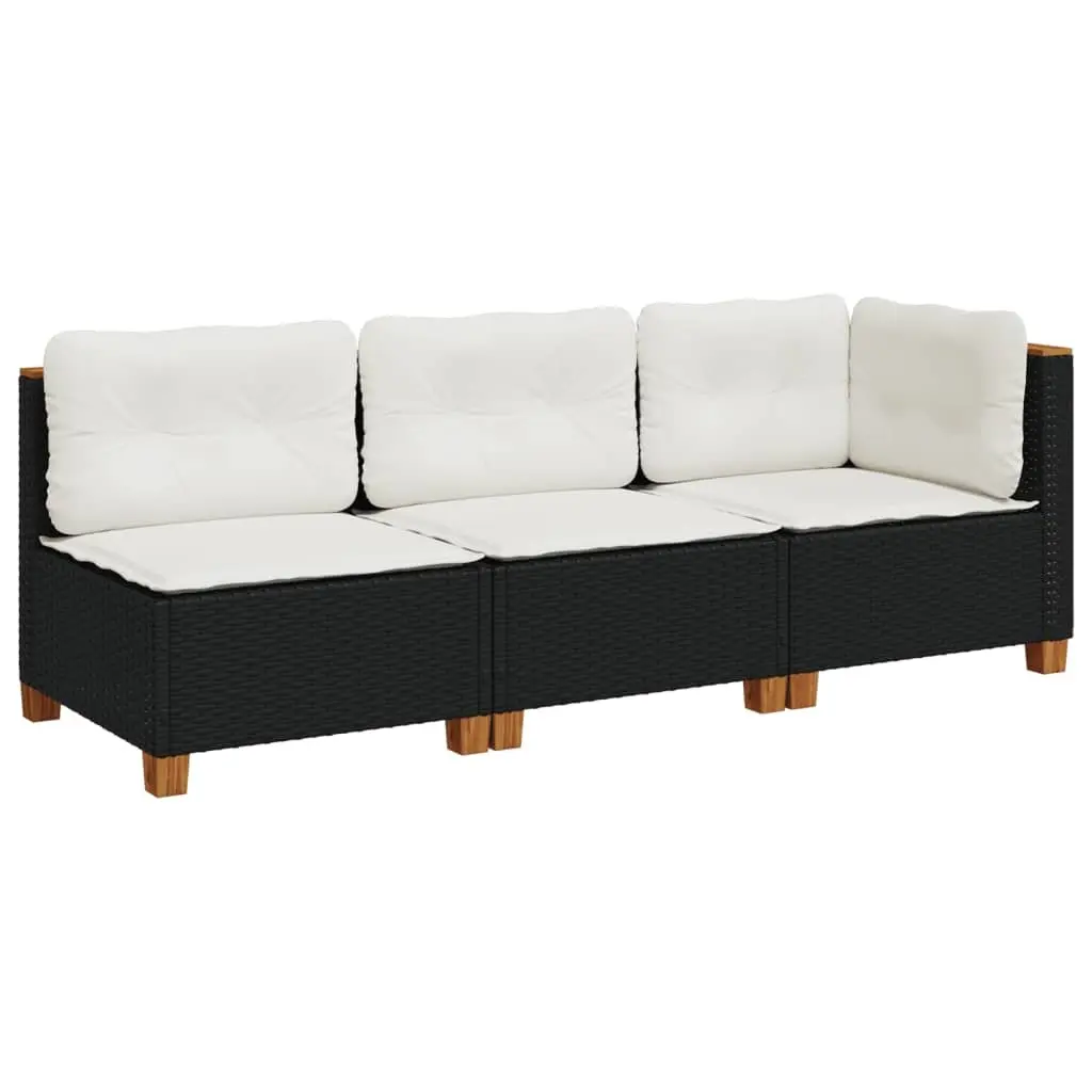 3-Seater Garden Sofa Outdoor Lounge Furniture Black PE Rattan