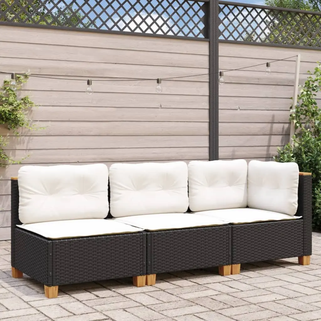 3-Seater Garden Sofa Outdoor Lounge Furniture Black PE Rattan