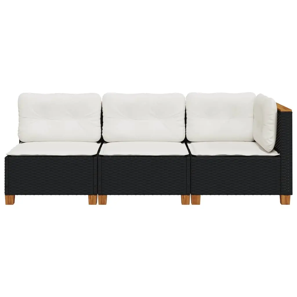 3-Seater Garden Sofa Outdoor Lounge Furniture Black PE Rattan