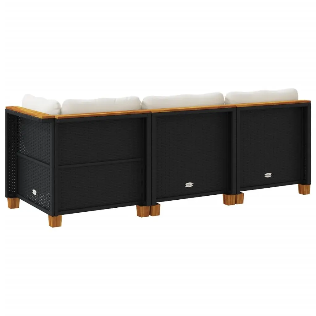 3-Seater Garden Sofa Outdoor Lounge Furniture Black PE Rattan