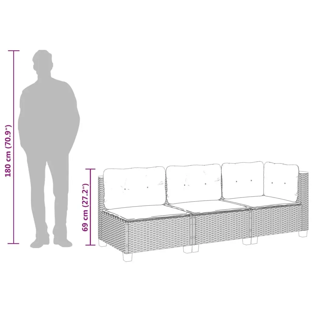 3-Seater Garden Sofa Outdoor Lounge Furniture Black PE Rattan