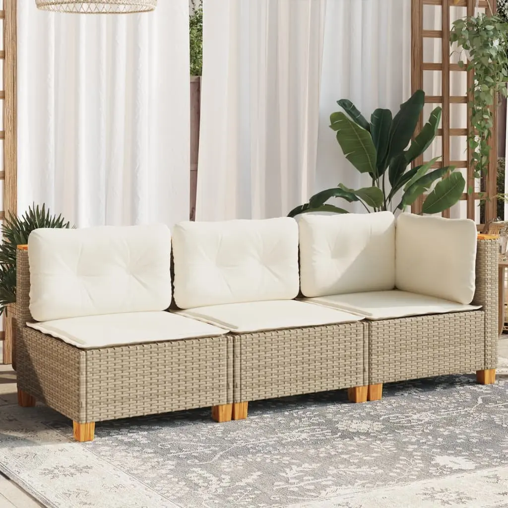 3-Seater Garden Sofa Outdoor Lounge Furniture PE Rattan Beige with Cushions