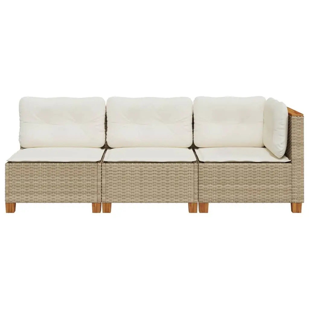 3-Seater Garden Sofa Outdoor Lounge Furniture PE Rattan Beige with Cushions