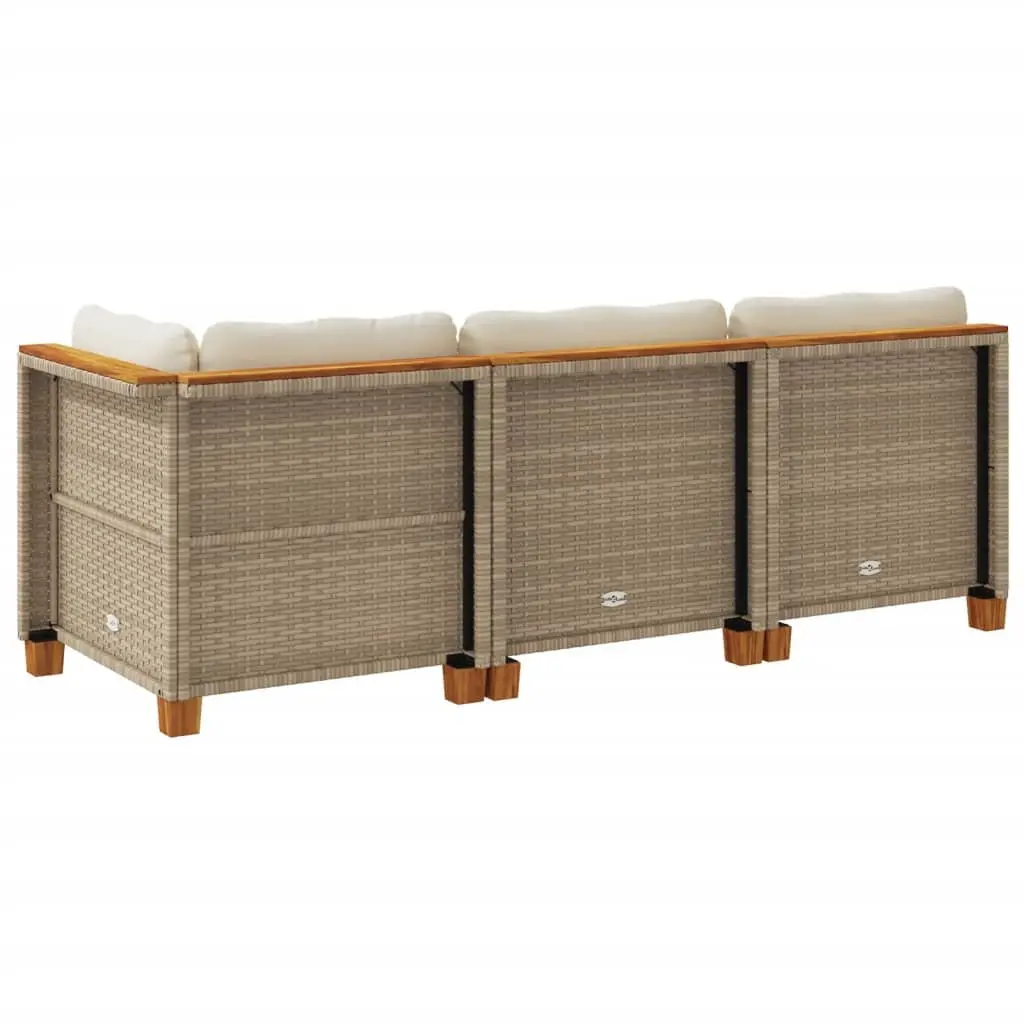 3-Seater Garden Sofa Outdoor Lounge Furniture PE Rattan Beige with Cushions