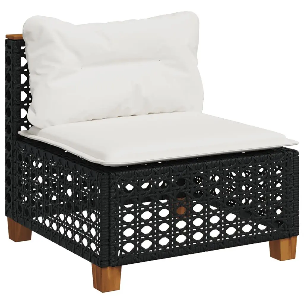 Armless Garden Sofa Outdoor Furniture Modular Black PE Rattan with Cushions