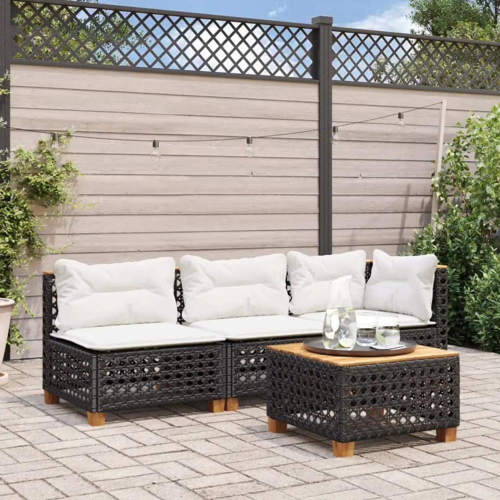Armless Garden Sofa Outdoor Furniture Modular Black PE Rattan with Cushions