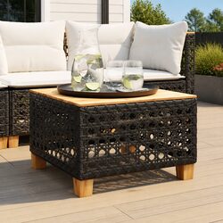 Garden Table Outdoor Patio Furniture Black 55x55x36cm Poly Rattan Acacia Wood