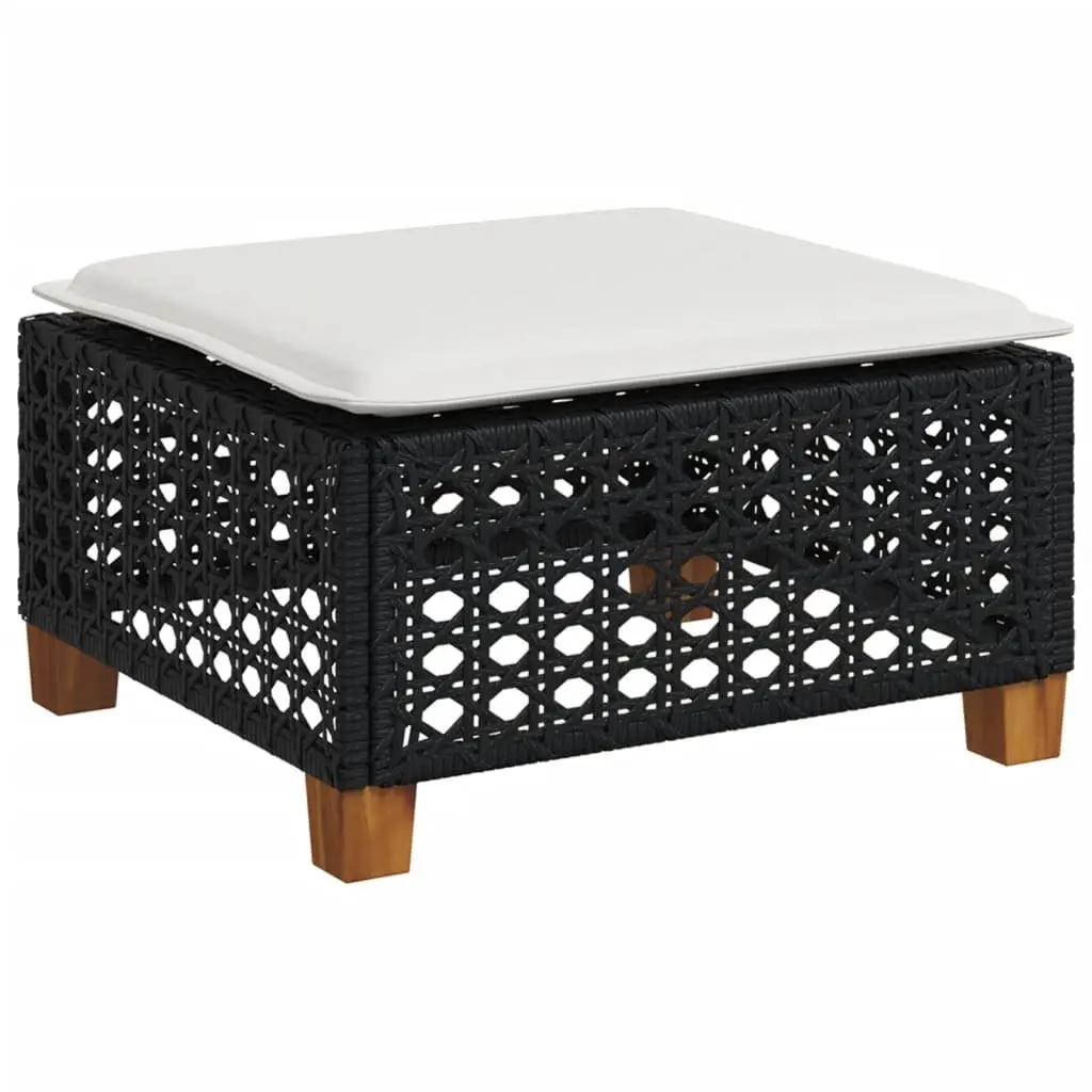Garden Stool Outdoor Foot Rest 63.5 x 56 x 32 cm Black PE Rattan Furniture