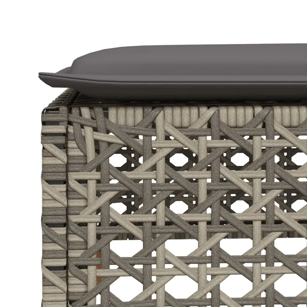 Outdoor Garden Stool Footrest Grey Poly Rattan 63.5 x 56 x 32 cm