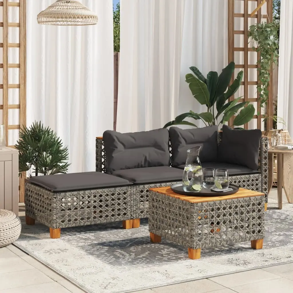 Outdoor Garden Stool Footrest Grey Poly Rattan 63.5 x 56 x 32 cm
