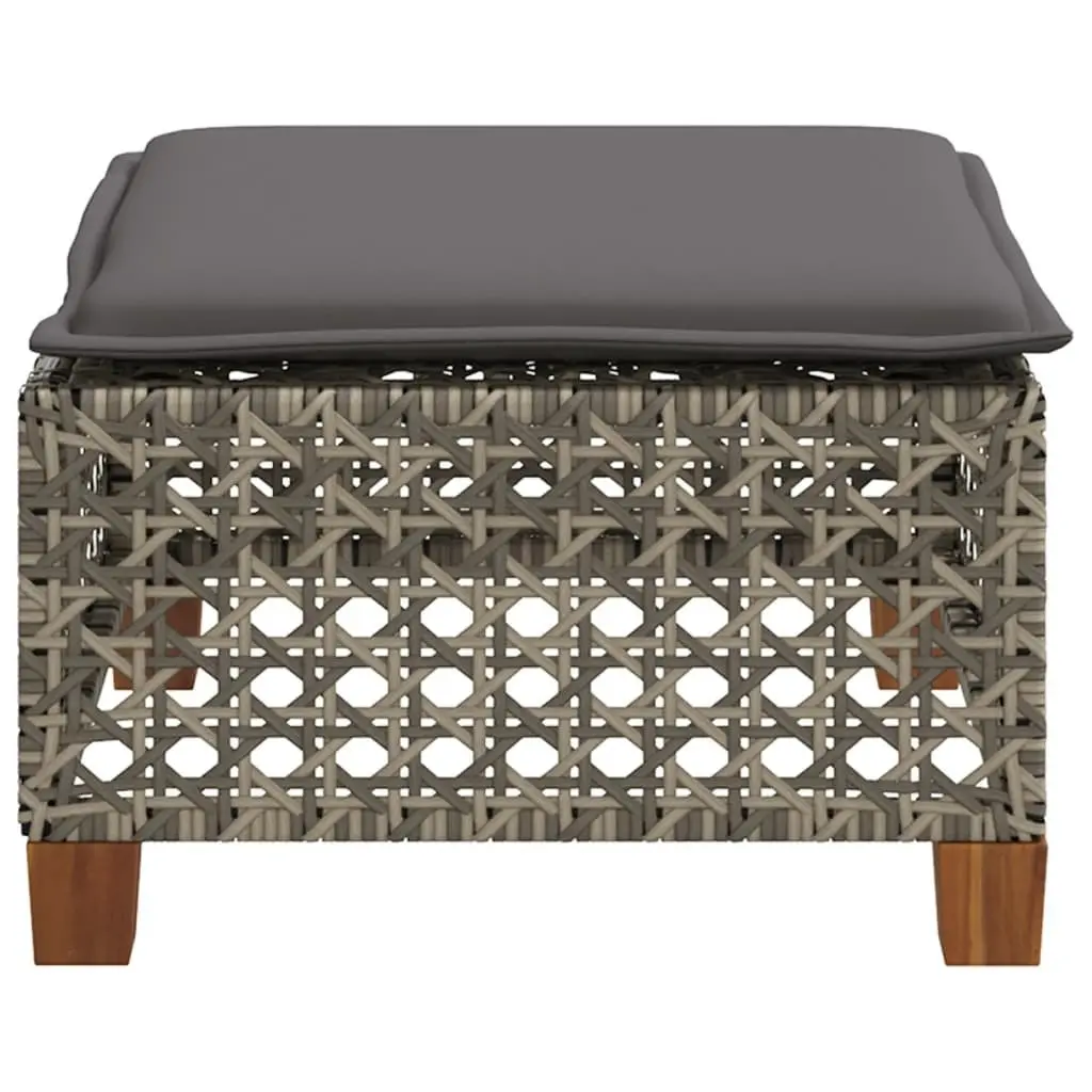 Outdoor Garden Stool Footrest Grey Poly Rattan 63.5 x 56 x 32 cm