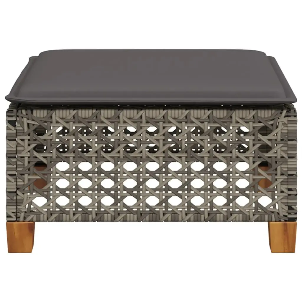 Outdoor Garden Stool Footrest Grey Poly Rattan 63.5 x 56 x 32 cm