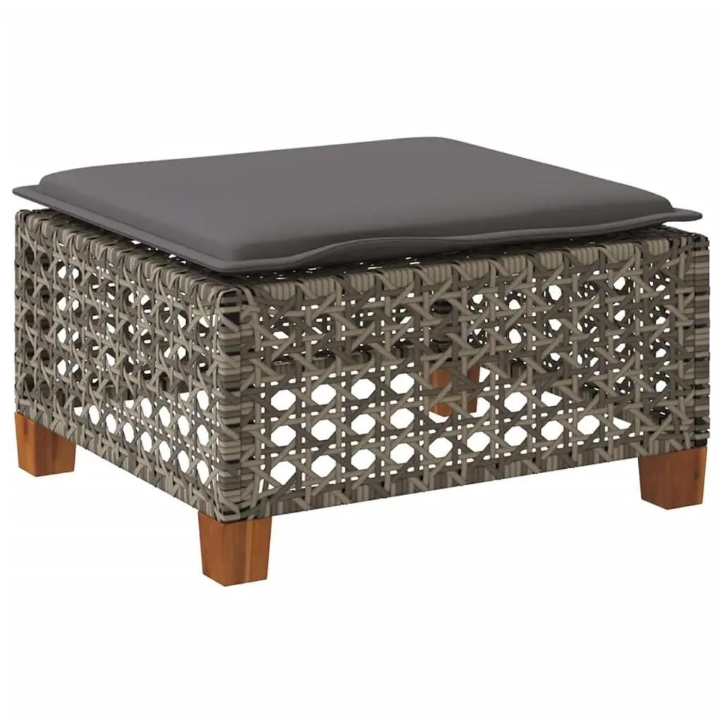 Outdoor Garden Stool Footrest Grey Poly Rattan 63.5 x 56 x 32 cm