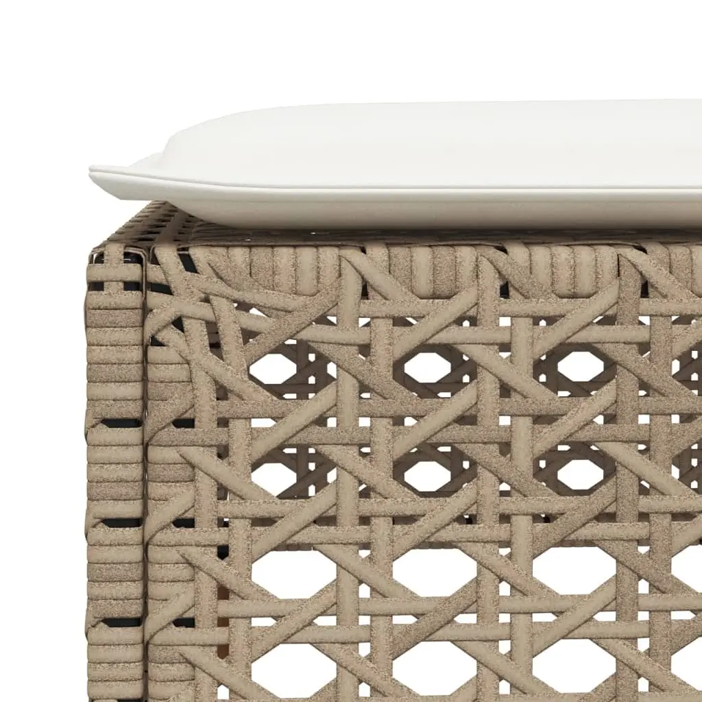 Garden Stool Outdoor Foot Rest with Cushion Beige Rattan Modular 63.5x56x32cm
