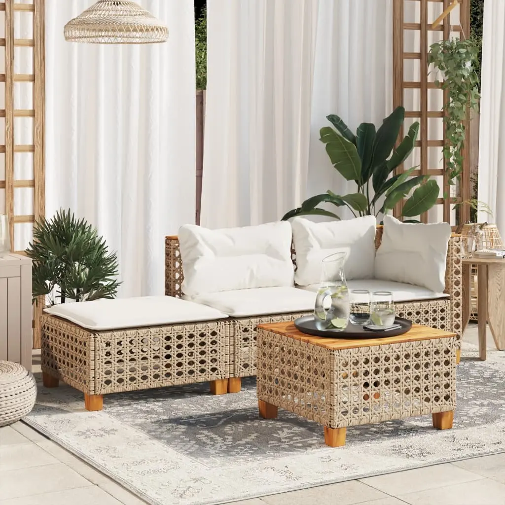 Garden Stool Outdoor Foot Rest with Cushion Beige Rattan Modular 63.5x56x32cm