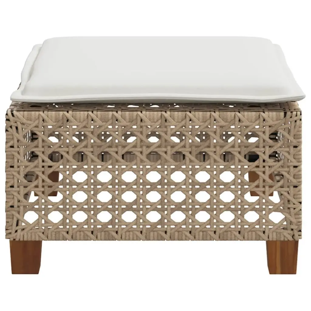 Garden Stool Outdoor Foot Rest with Cushion Beige Rattan Modular 63.5x56x32cm