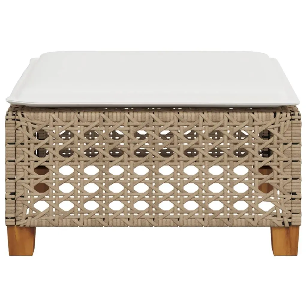 Garden Stool Outdoor Foot Rest with Cushion Beige Rattan Modular 63.5x56x32cm